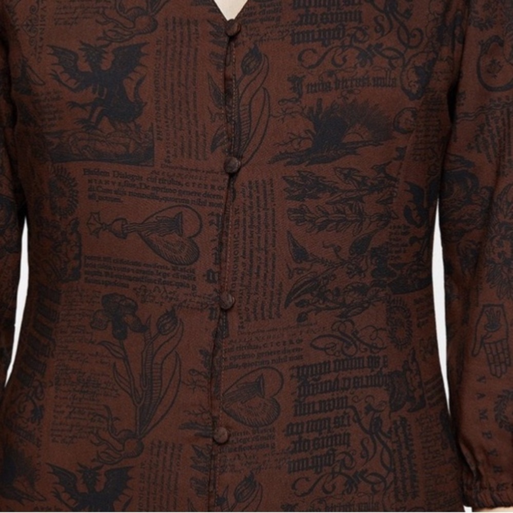 NWT Disturbia Daemonologie Woodcut Print Button Up Midaxi Dress Women Size 10 - Picture 2 of 10